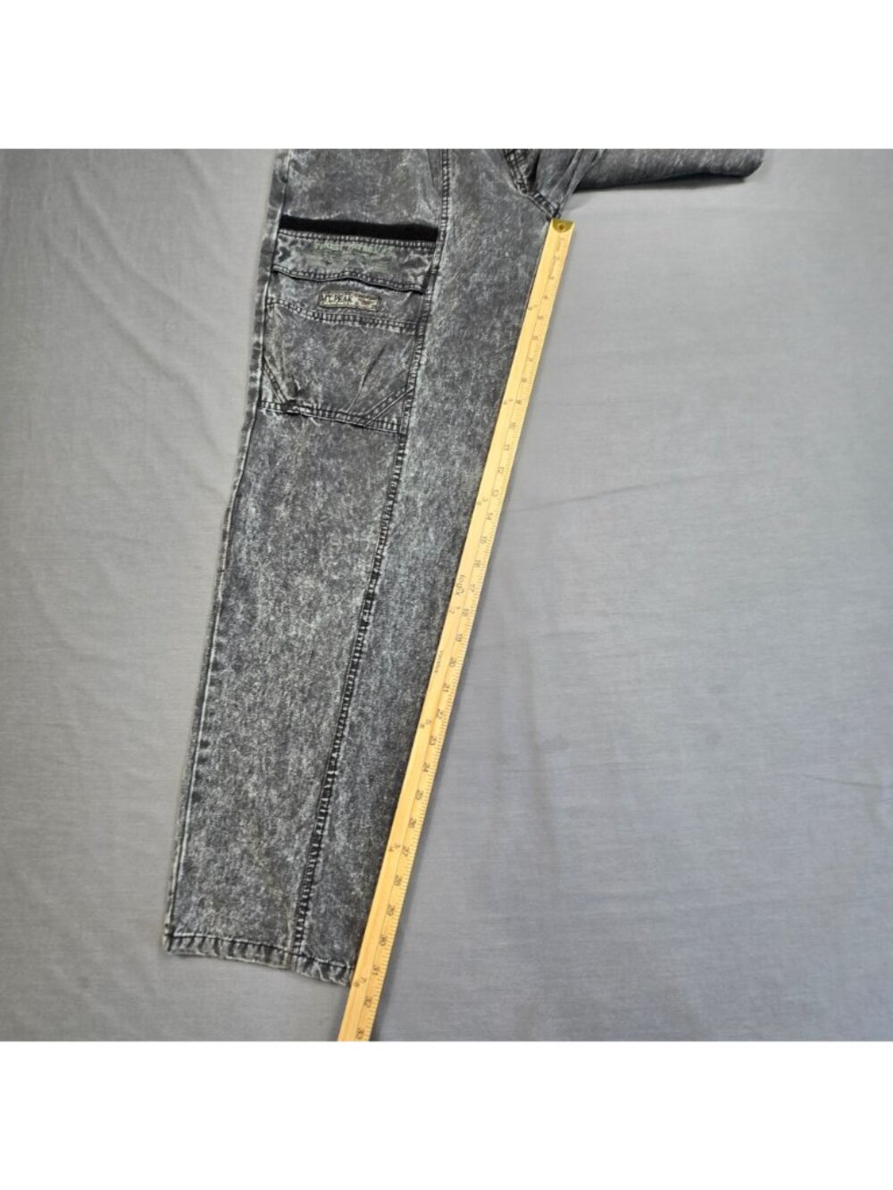 Vintage 80s Gitano Mens 31 Cargo Acid Wash Gray Cargo Denim Tapered Leg Pants - Picture 3 of 6
